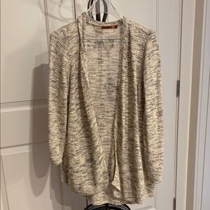 Belldini Cream and Gray Open-Front Cardigan